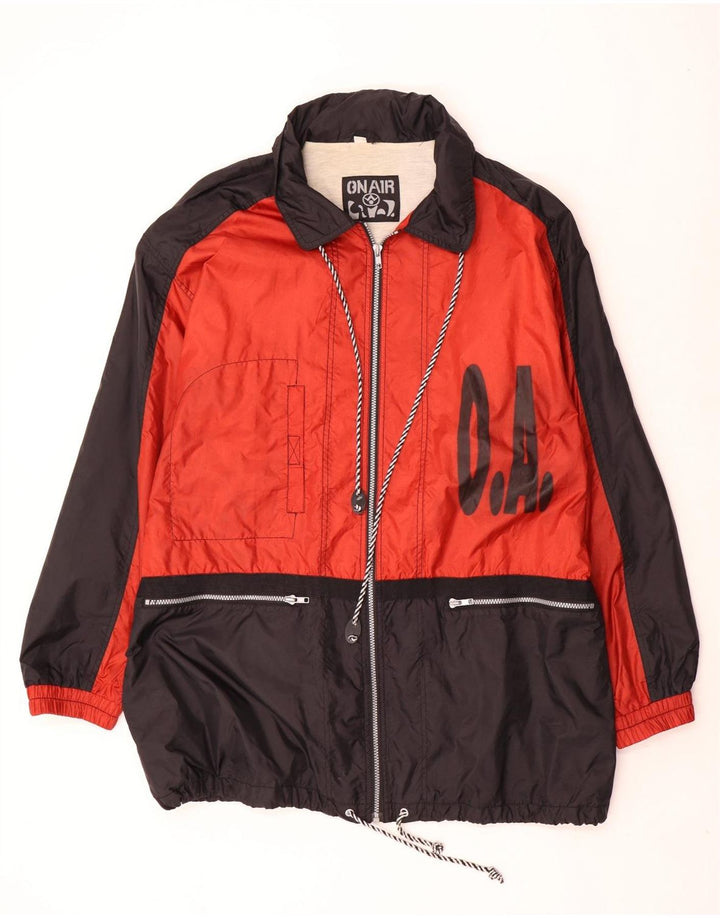 Jaqueta de chuva masculina vintage gráfica UK 42 XL vermelho colorblock poliamida