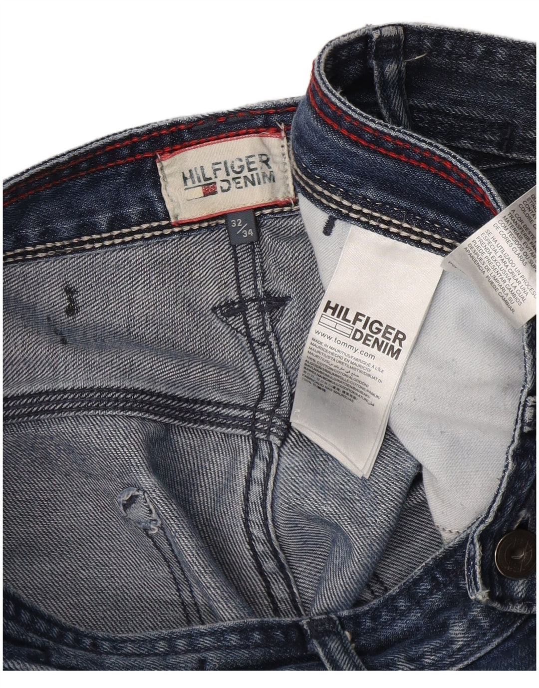 Jeans retos masculinos Tommy Hilfiger W32 L34 algodão azul