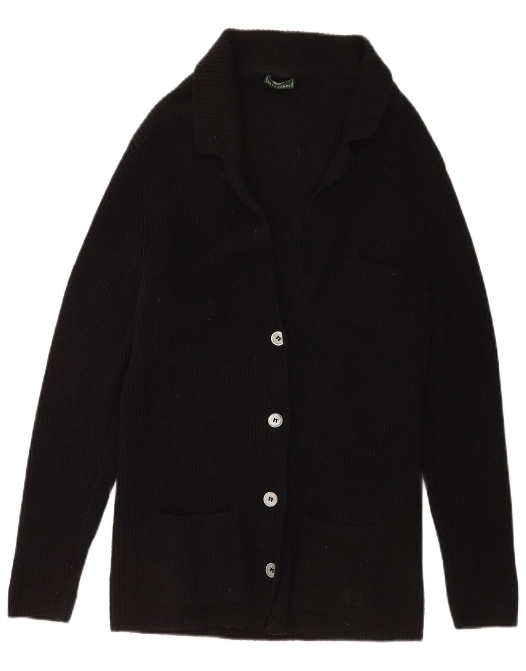 Suéter cardigã feminino Fred Perry UK 20 2XL lã preta