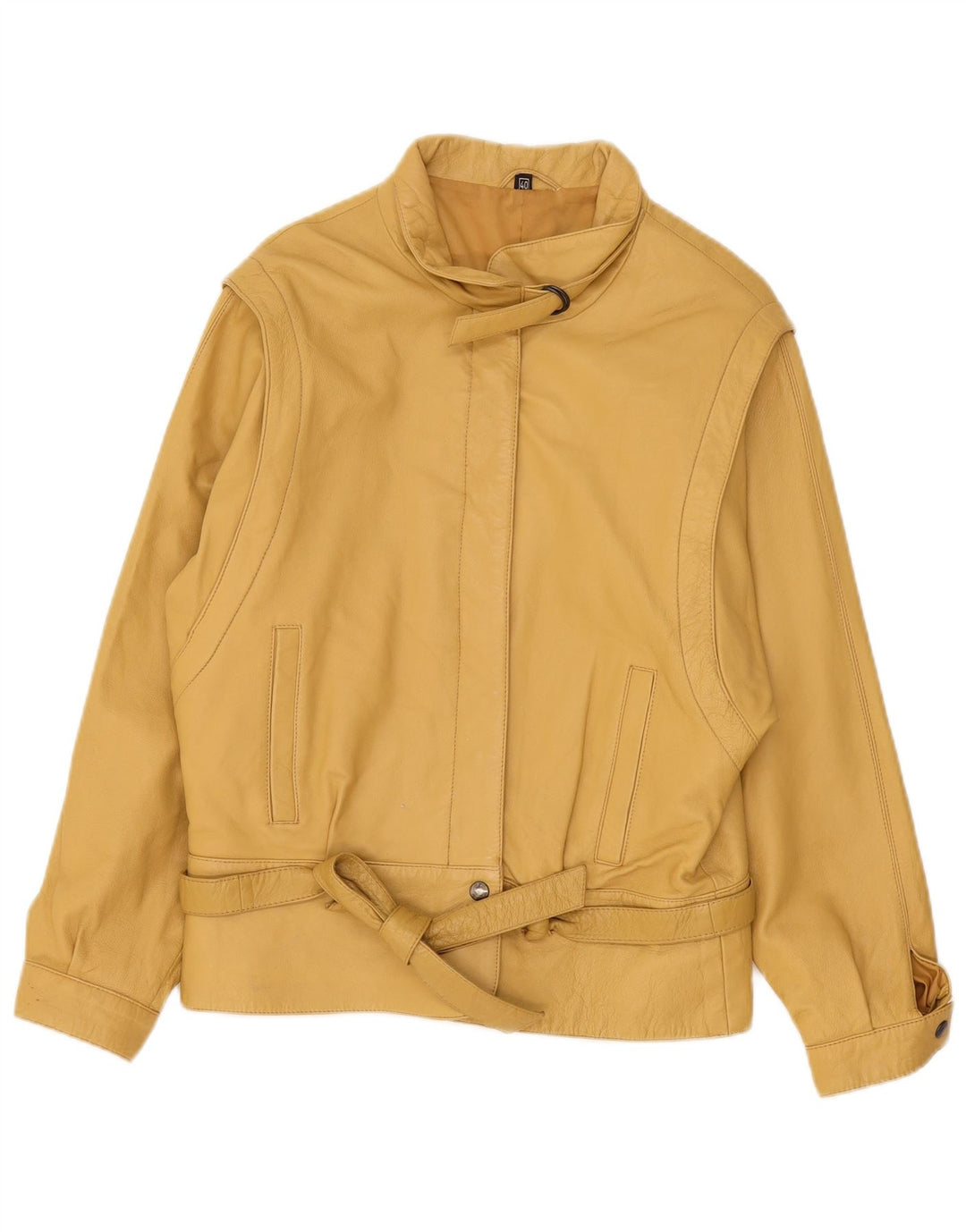 Jaqueta de couro feminina vintage EU 40 couro amarelo médio