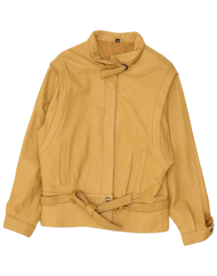 Jaqueta de couro feminina vintage EU 40 couro amarelo médio