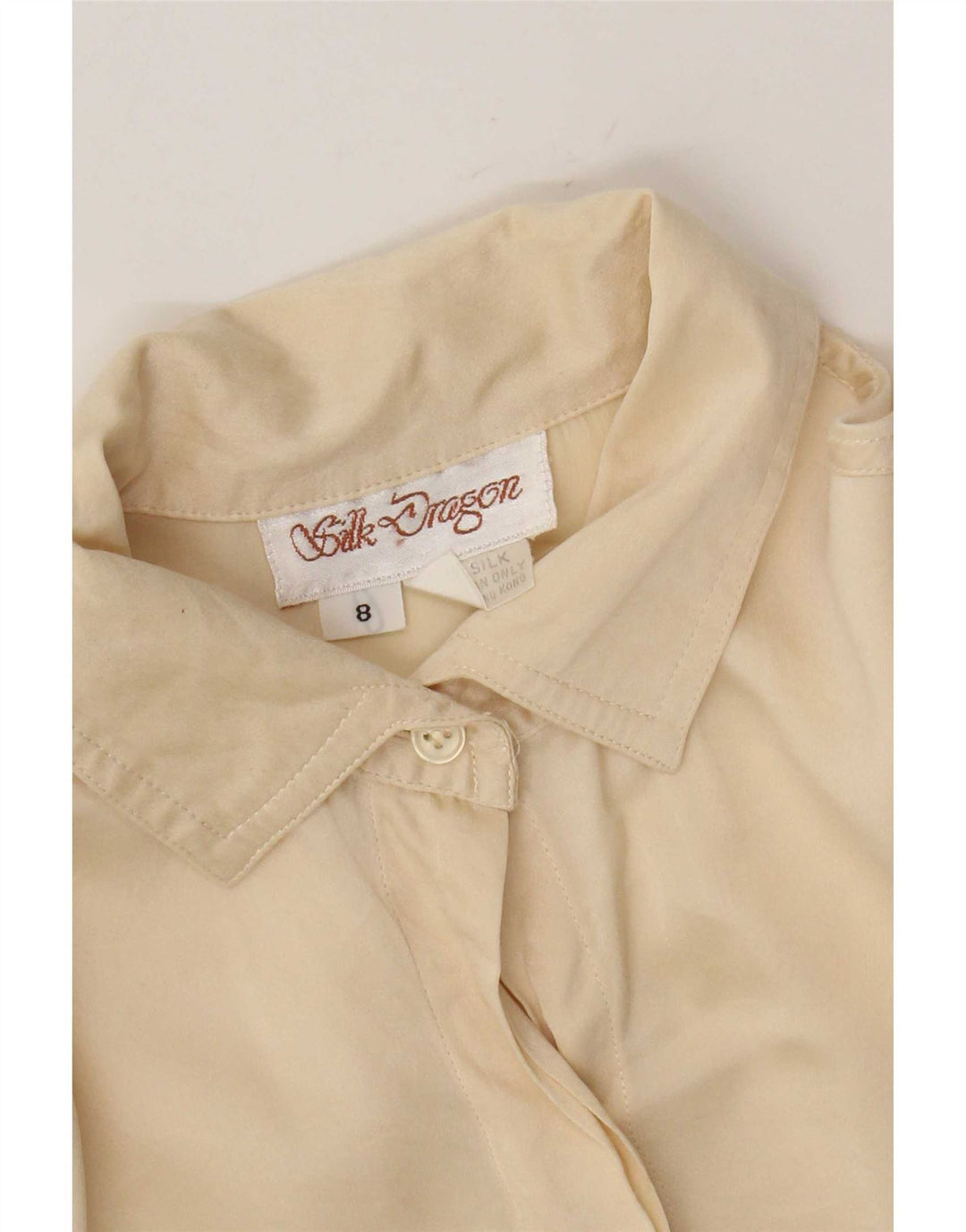 Camisa oversized feminina vintage UK 8 pequena seda bege