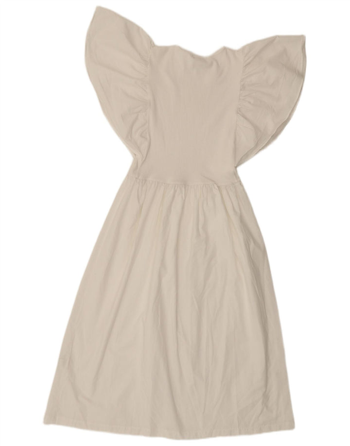 Vestido feminino Zara Batwing A-Line UK 8 pequeno poliéster branco