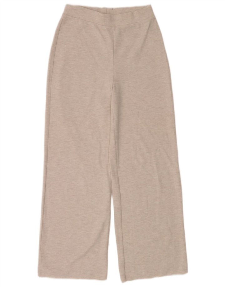 Calça de treino feminina Zara UK 12 poliéster manchado bege médio