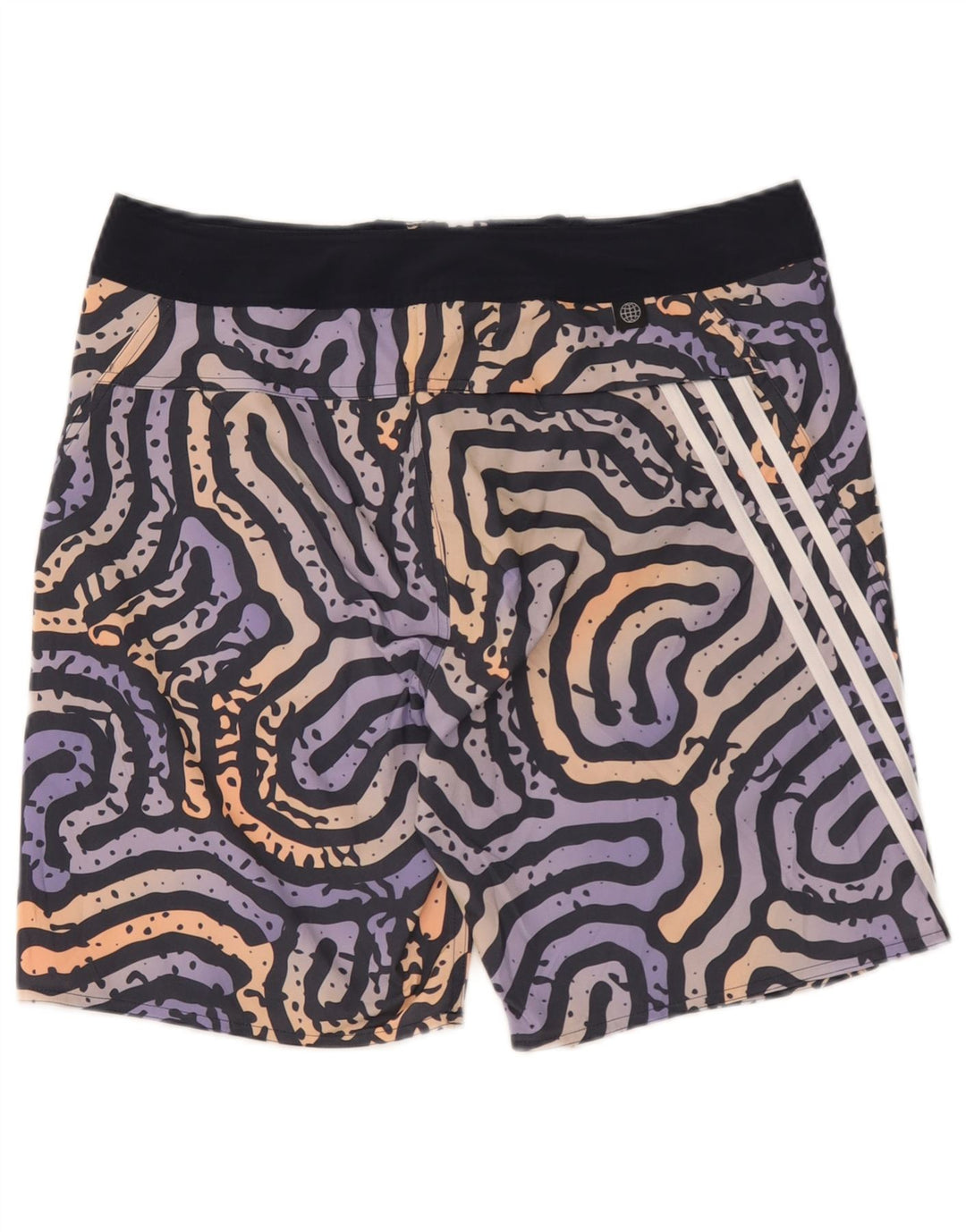Shorts de natação masculinos Adidas com padrão abstrato grande poliéster multicolorido
