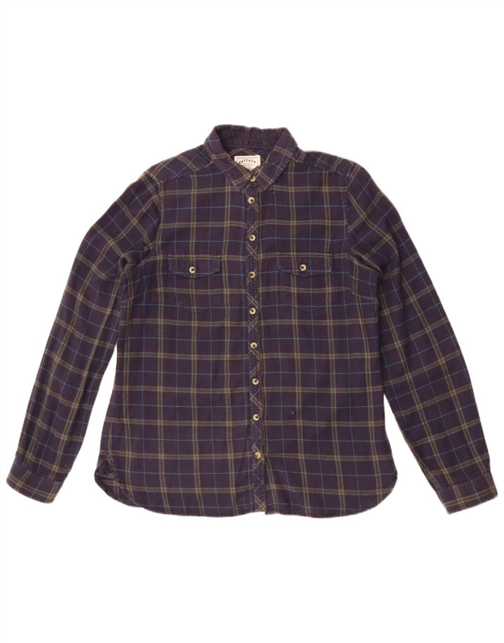 Camisa feminina de flanela Fat Face Reino Unido 12 algodão xadrez médio azul marinho