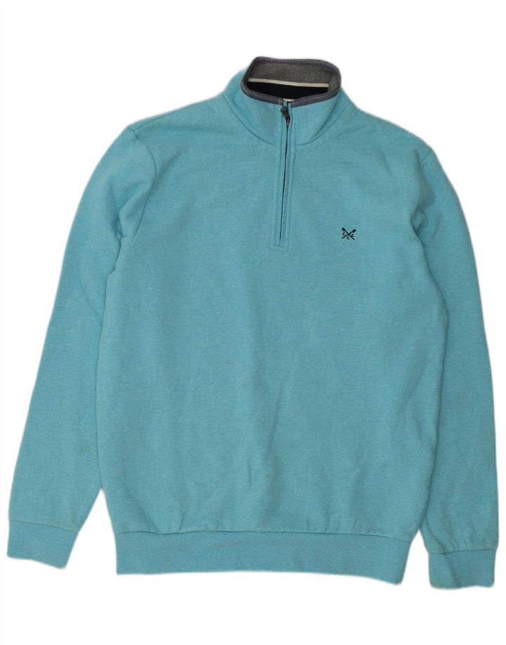 Crew Clothing Mens Zip Neck Moletom Jumper Médio Algodão Azul