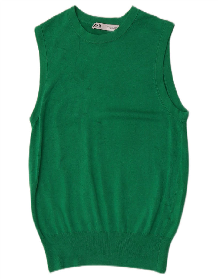 Zara Womens Vest Tank Top UK 12 Médio Viscose Verde
