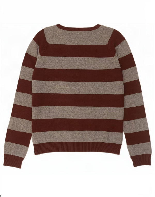 Suéter feminino Zara com decote em V, Reino Unido 14, grande, cinza, listrado, algodão