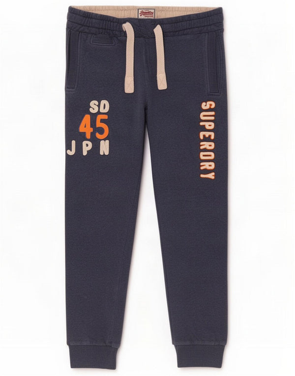 Superdry Calça de treino masculina gráfica Joggers pequeno algodão azul marinho