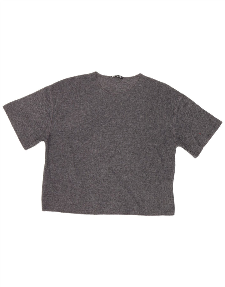 Camiseta feminina grande Zara UK 10 poliéster cinza pequeno
