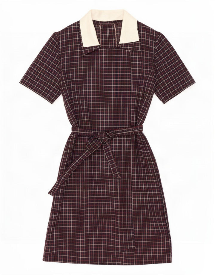 Vestido básico feminino vintage UK 12 xadrez azul marinho médio