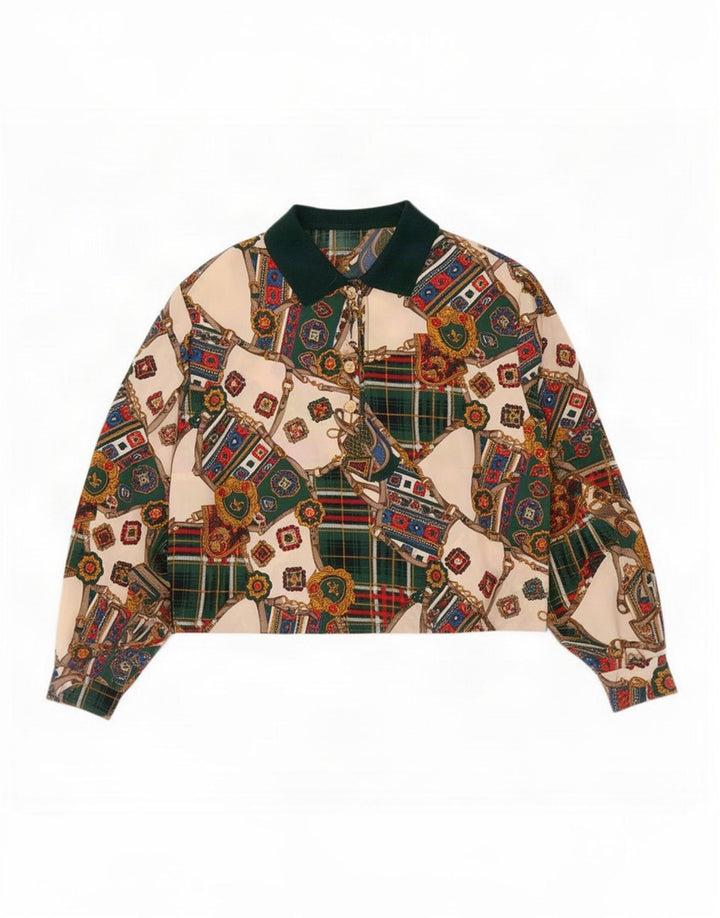 Blusa feminina vintage pulôver UK 16 grande floral multicolorido