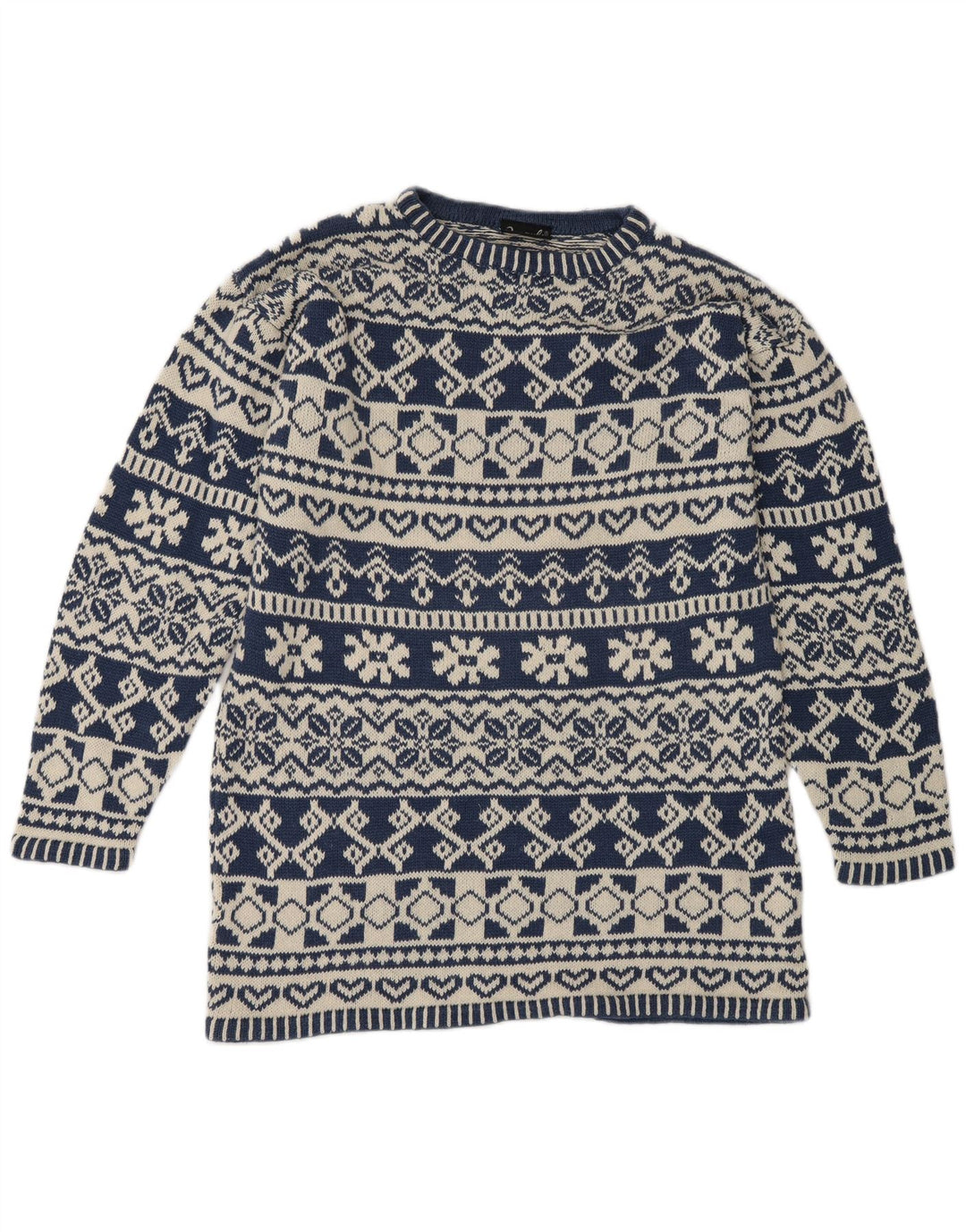 Suéter masculino Impuls com gola redonda e pequeno azul Fair Isle Ramie