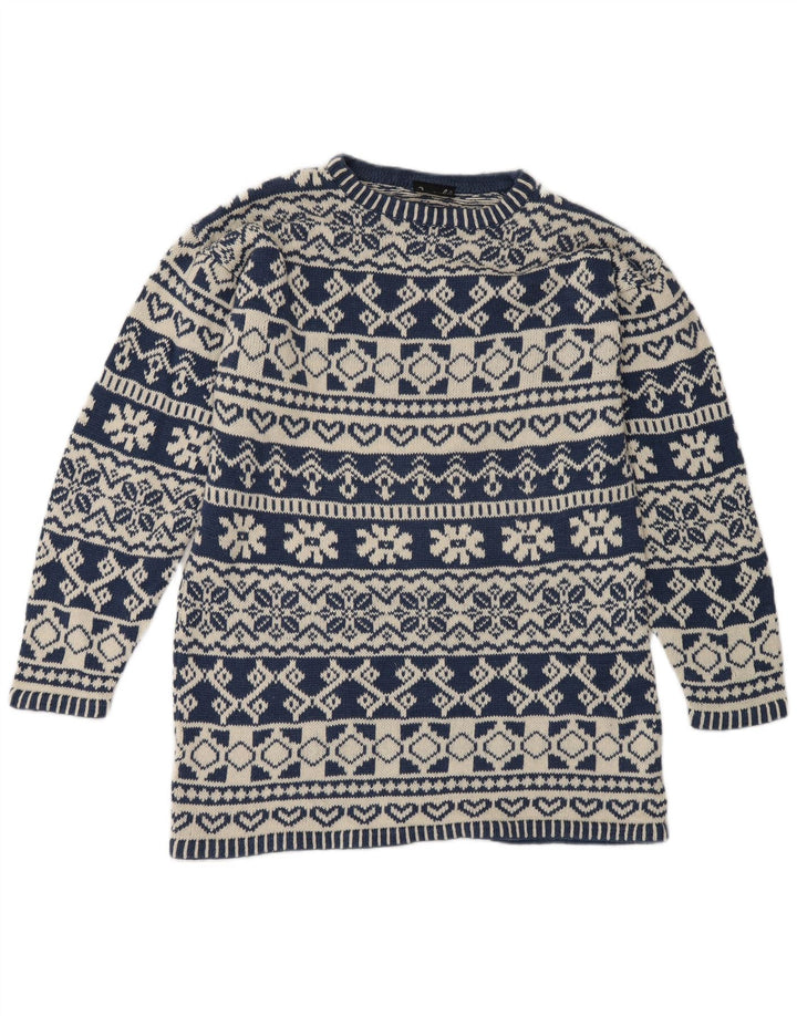 Suéter masculino Impuls com gola redonda e pequeno azul Fair Isle Ramie