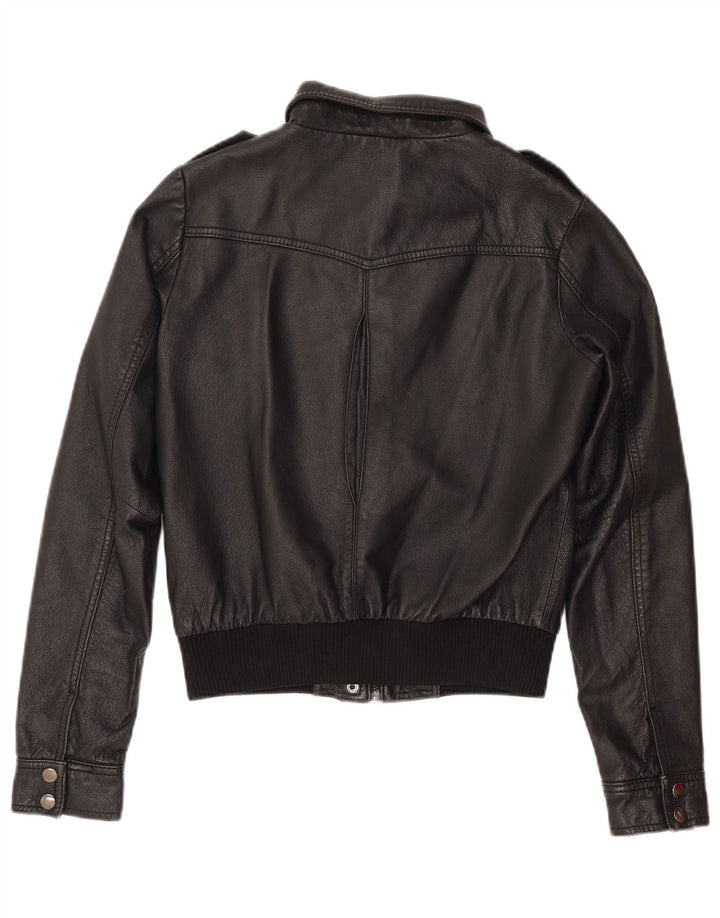 Jaqueta de couro feminina H&M EU 38 couro preto médio