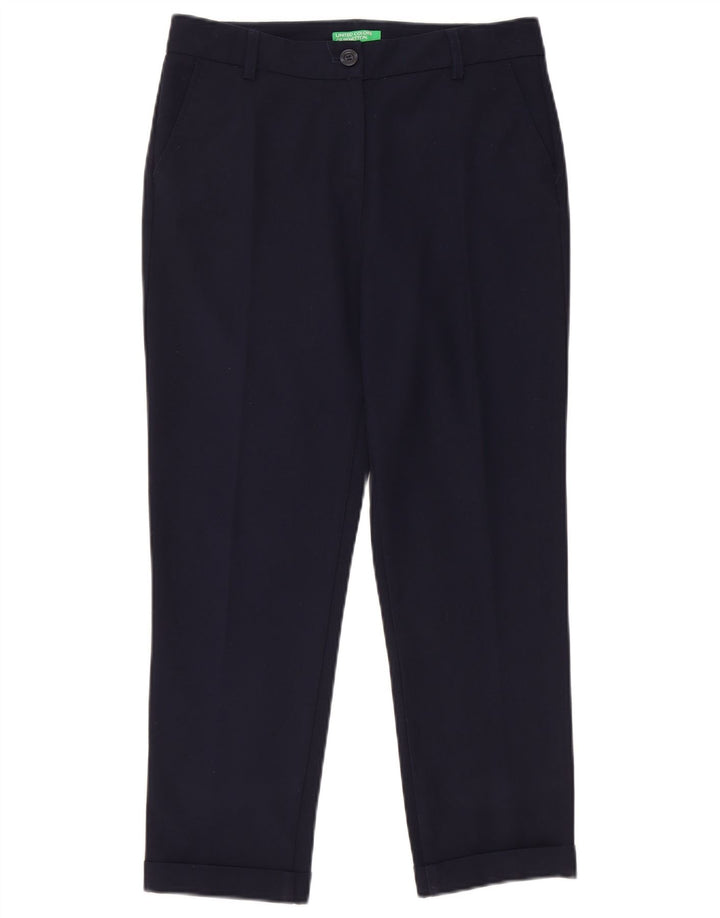 Calças cortadas femininas Benetton UK 8 Small W28 L24 azul marinho poliéster