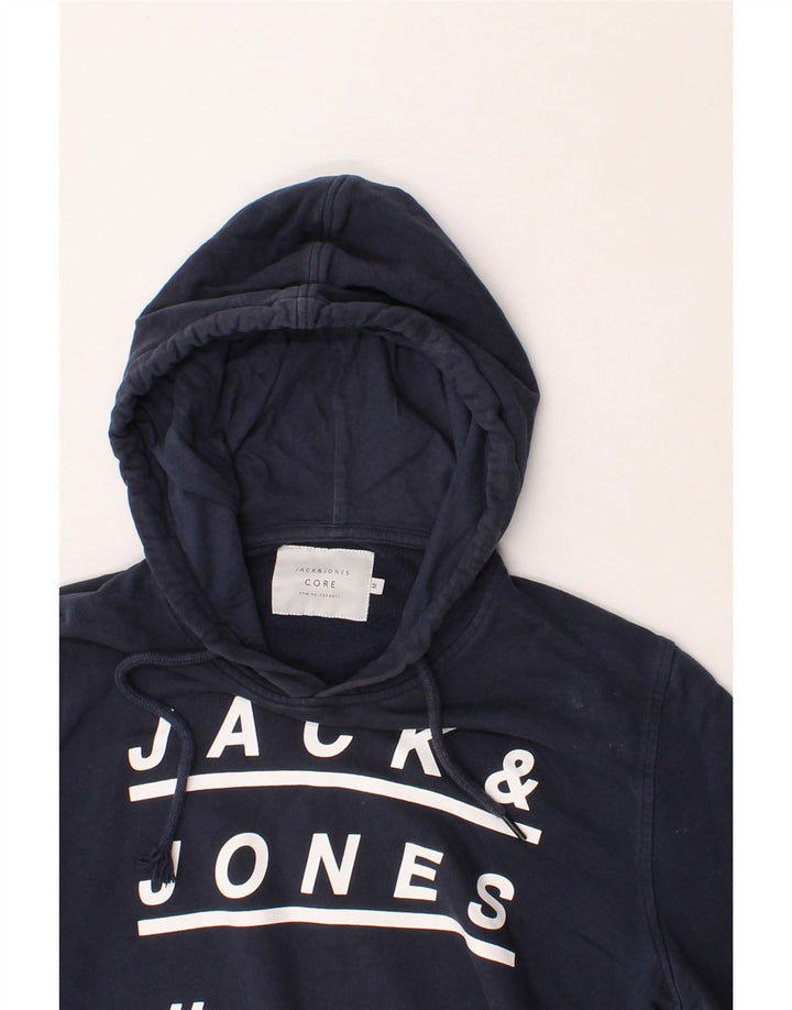 JACK & JONES Mens Graphic Hoodie Jumper Medium Navy Blue Cotton Vintage Jack & Jones and Second-Hand Jack & Jones from Messina Hembry 
