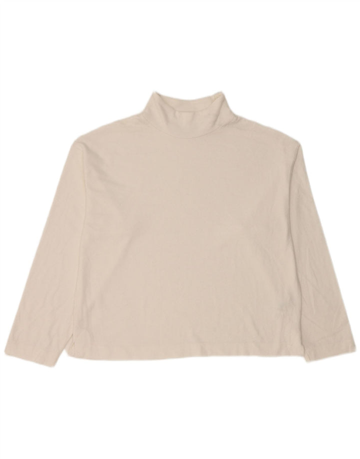 Top feminino Marks & Spencer manga comprida UK 12 poliéster branco médio