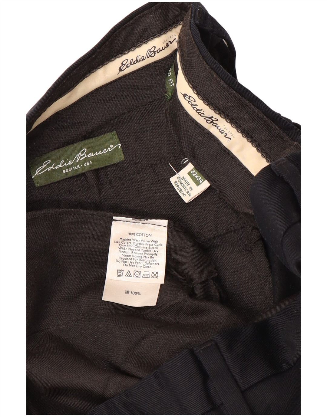 EDDIE BAUER Calça chino masculina reta W32 L34 algodão preto