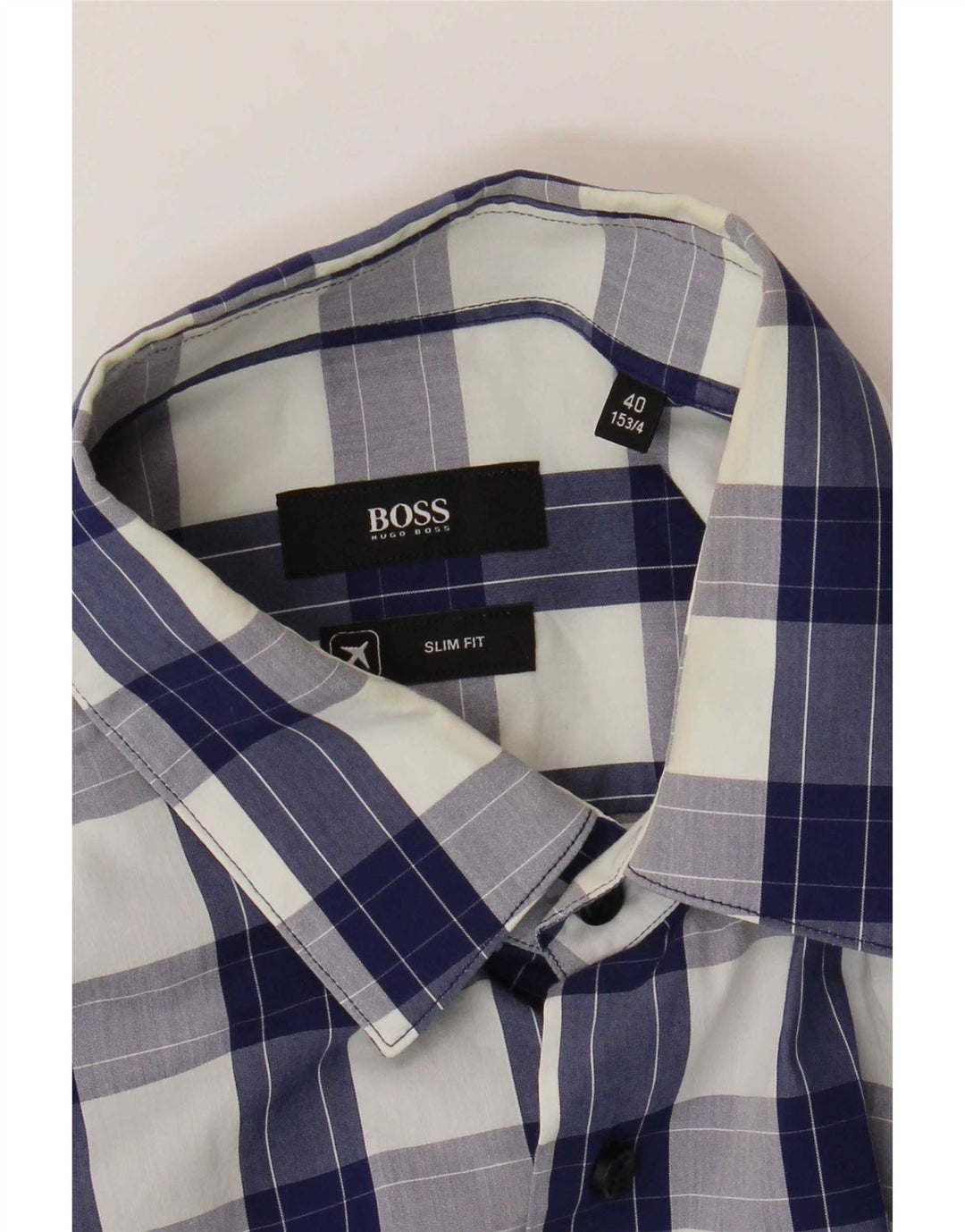 Camisa masculina Hugo Boss Slim Fit tamanho 40 15 3/4 xadrez azul médio