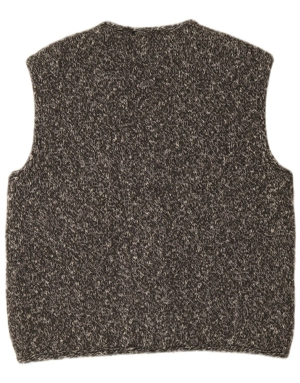 Colete feminino vintage de malha UK 16 grande lã manchada cinza