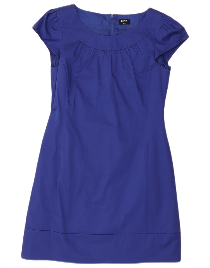 Vestido feminino OASIS com bainha UK 12 algodão azul marinho médio