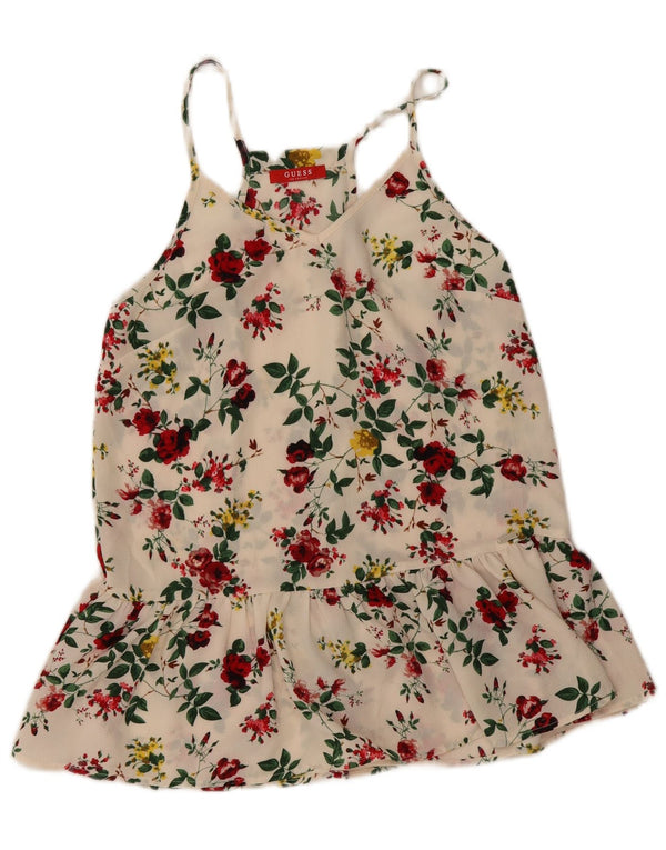 Guess Vestido feminino UK 6 XS poliéster floral branco