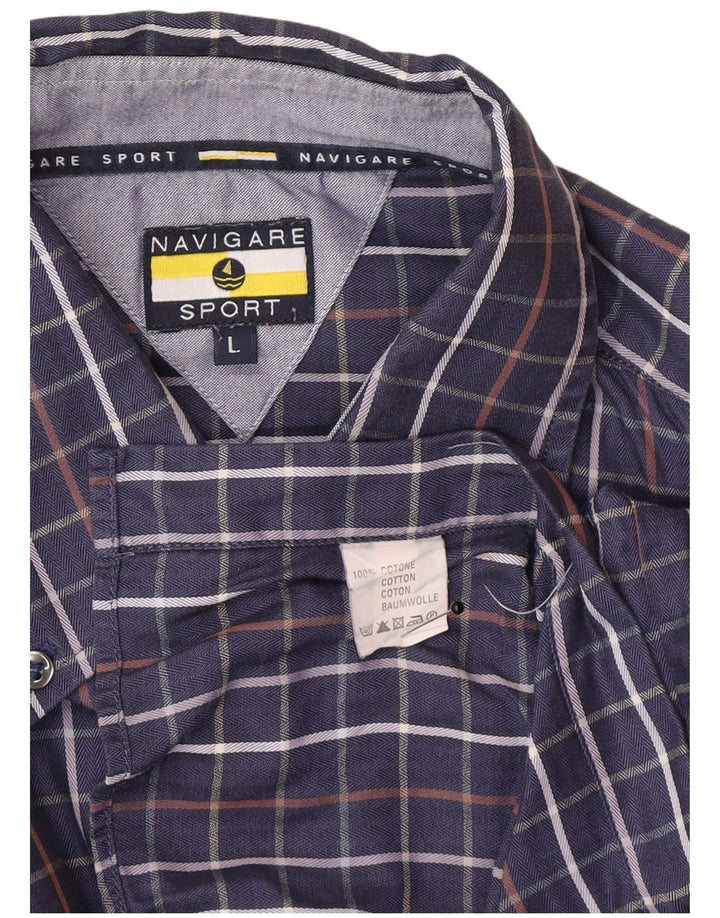 Camisa masculina Navigare grande algodão xadrez azul marinho