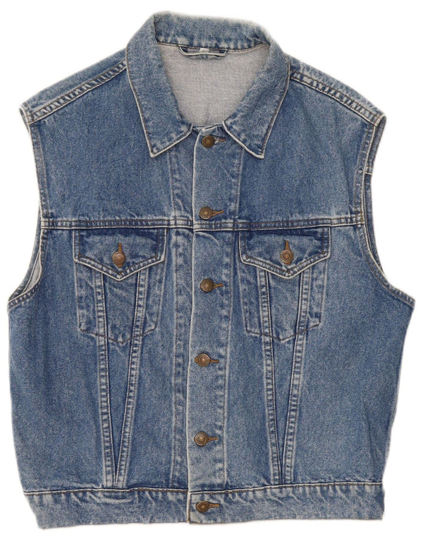 Vintage Mens Denim Gilet UK 40 Grande Algodão Azul