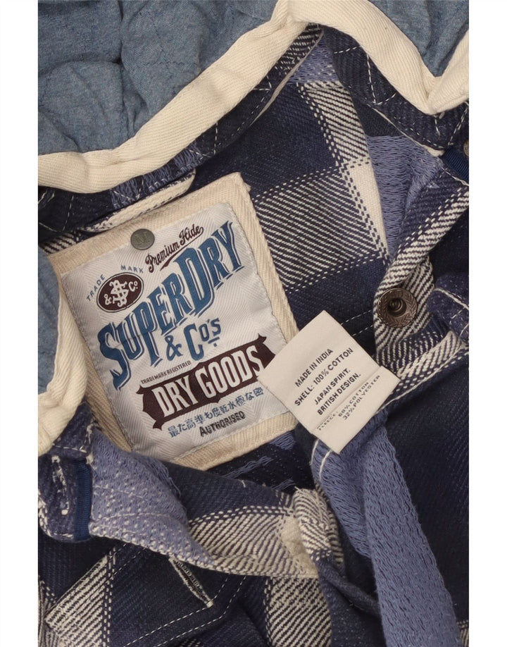 Camisa masculina Superdry com capuz de flanela de lenhador médio azul xadrez asteca