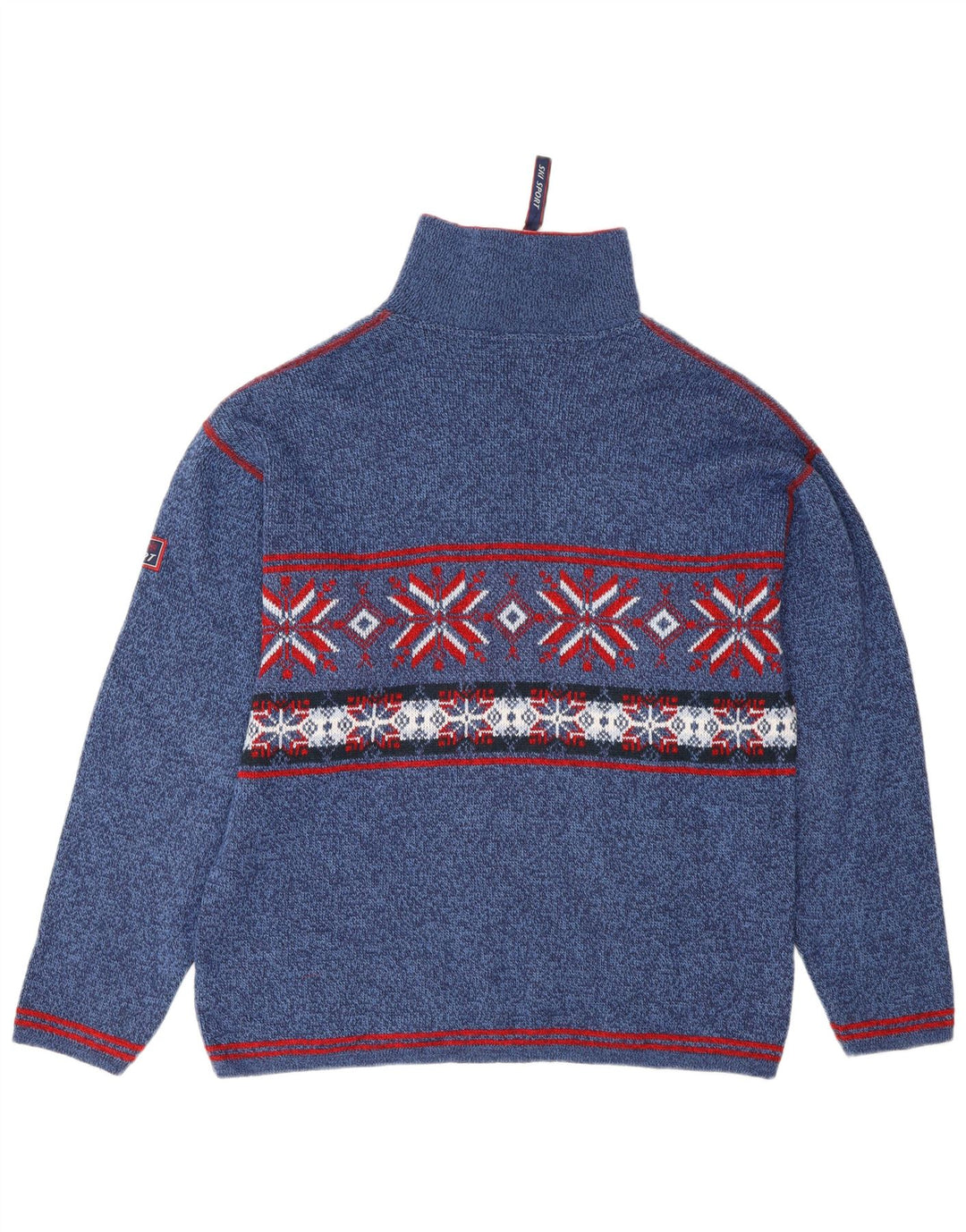 Angelo Litrico Suéter masculino com gola e zíper, azul médio, Fair Isle