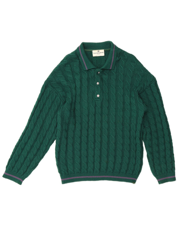 Suéter masculino Nazareno Gabrielli com gola polo e lã verde pequena