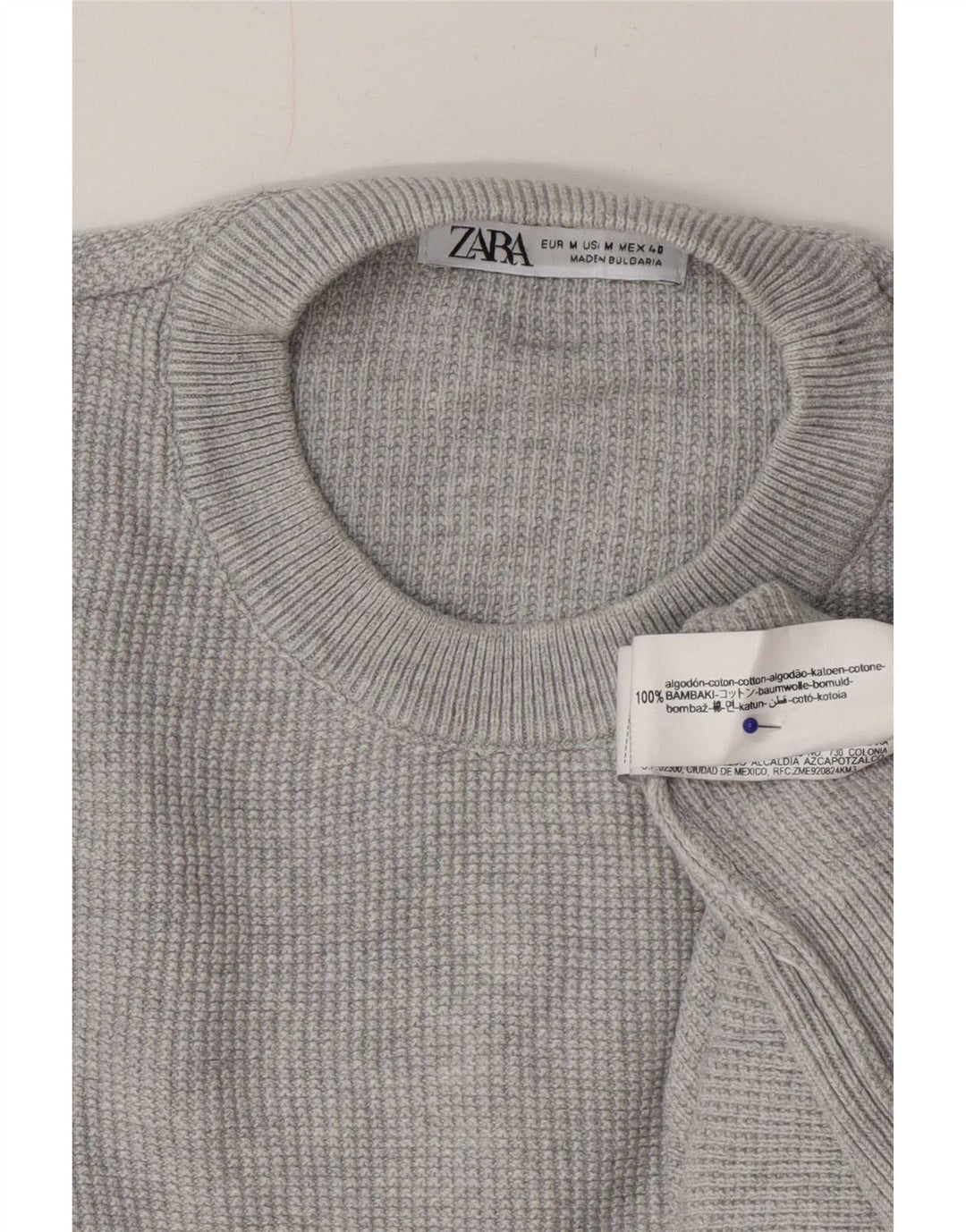 Zara Suéter masculino com gola redonda e algodão cinza médio