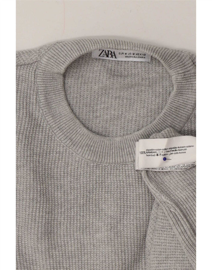 Zara Suéter masculino com gola redonda e algodão cinza médio