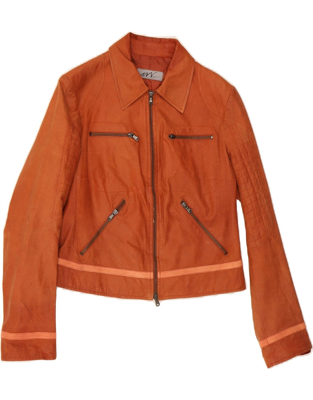 VINTAGE Womens Crop Leather Jacket IT 48 XL Brown Leather Vintage Vintage and Second-Hand Vintage from Messina Hembry 
