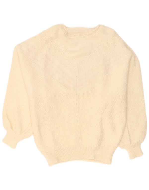 Suéter feminino vintage com gola canoa Reino Unido 16 grande esbranquiçado