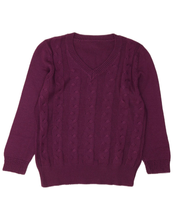 Suéter feminino vintage com decote em V Reino Unido 16 grande acrílico roxo