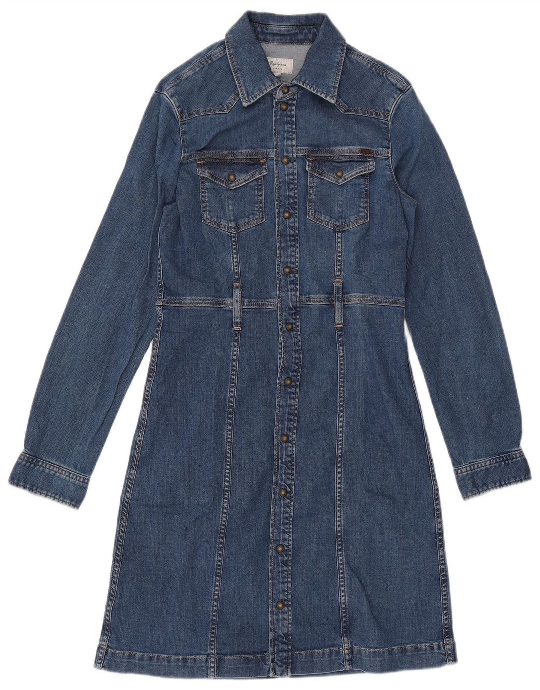 Vestido jeans feminino de manga comprida PEPE JEANS Reino Unido 12 algodão azul médio