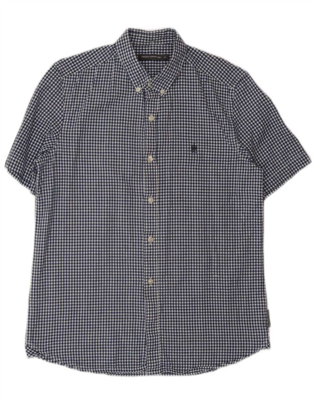 Camisa masculina de manga curta French Connection médio azul marinho algodão guingão