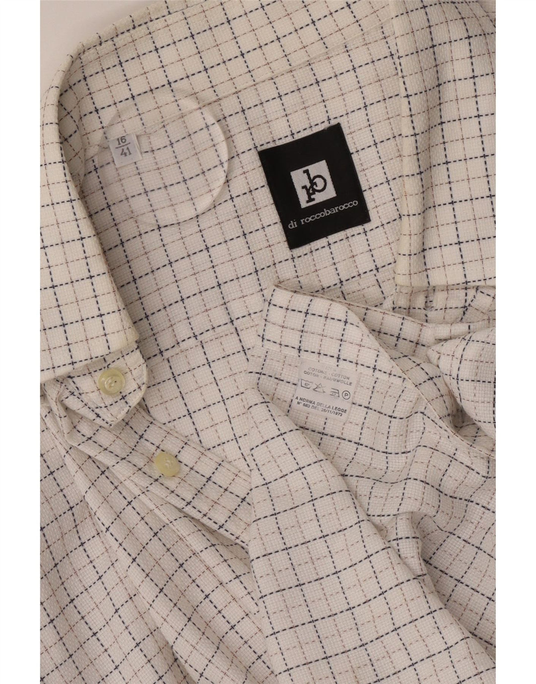Camisa masculina ROCCOBAROCCO tamanho 41 16 grande algodão xadrez branco