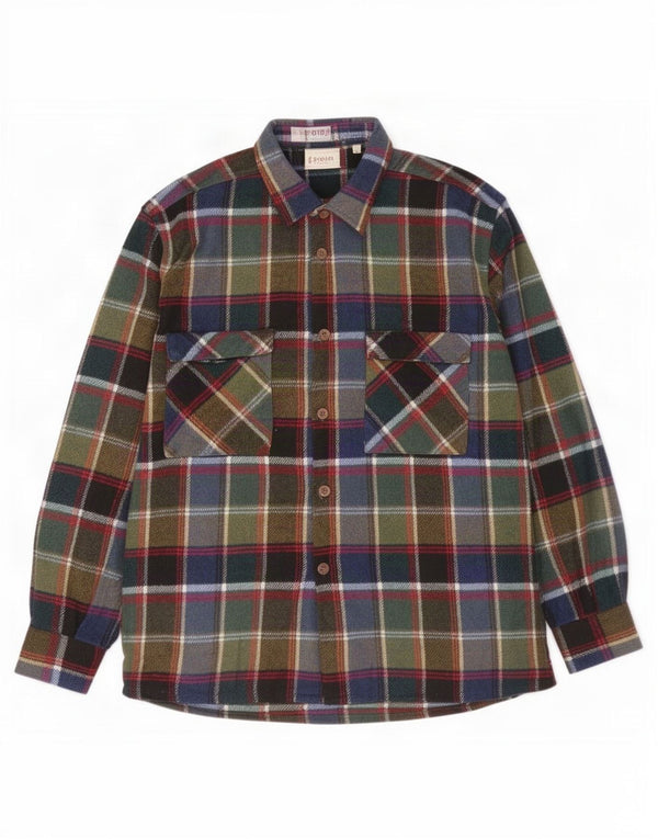 Camisa masculina vintage de flanela grande de lã xadrez multicolorida