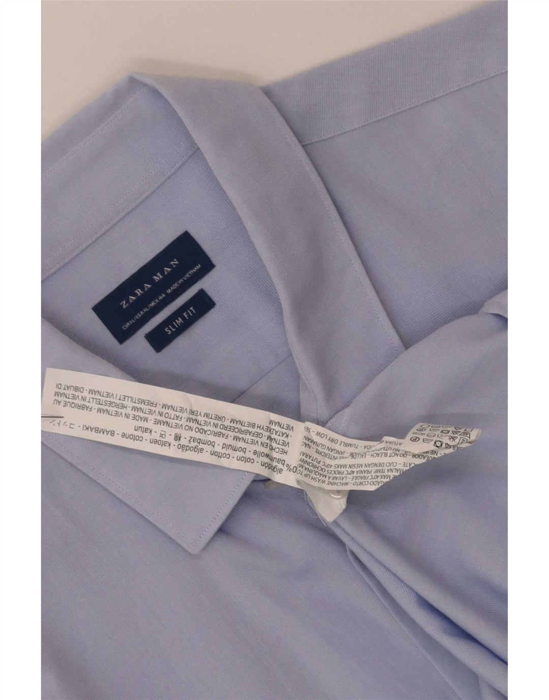 Camisa masculina Zara Slim Fit XL azul algodão