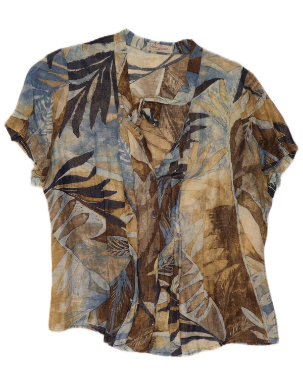 Blusa feminina vintage de manga curta UK 14 grande floral multicolorida