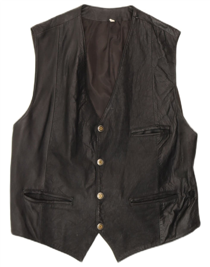 Colete de couro masculino VINTAGE grande preto