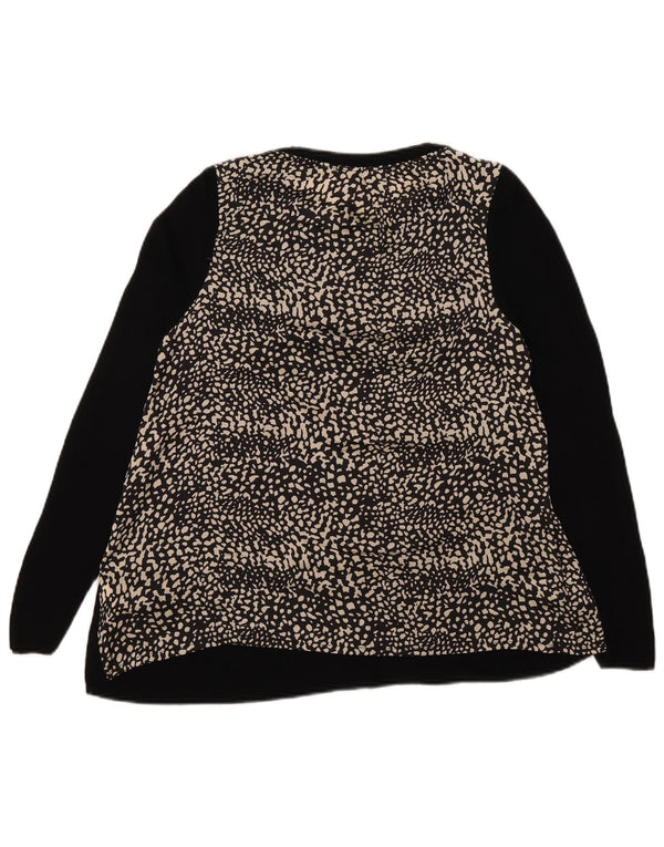 Top feminino Marks & Spencer de manga comprida UK 12 médio preto com estampa animal