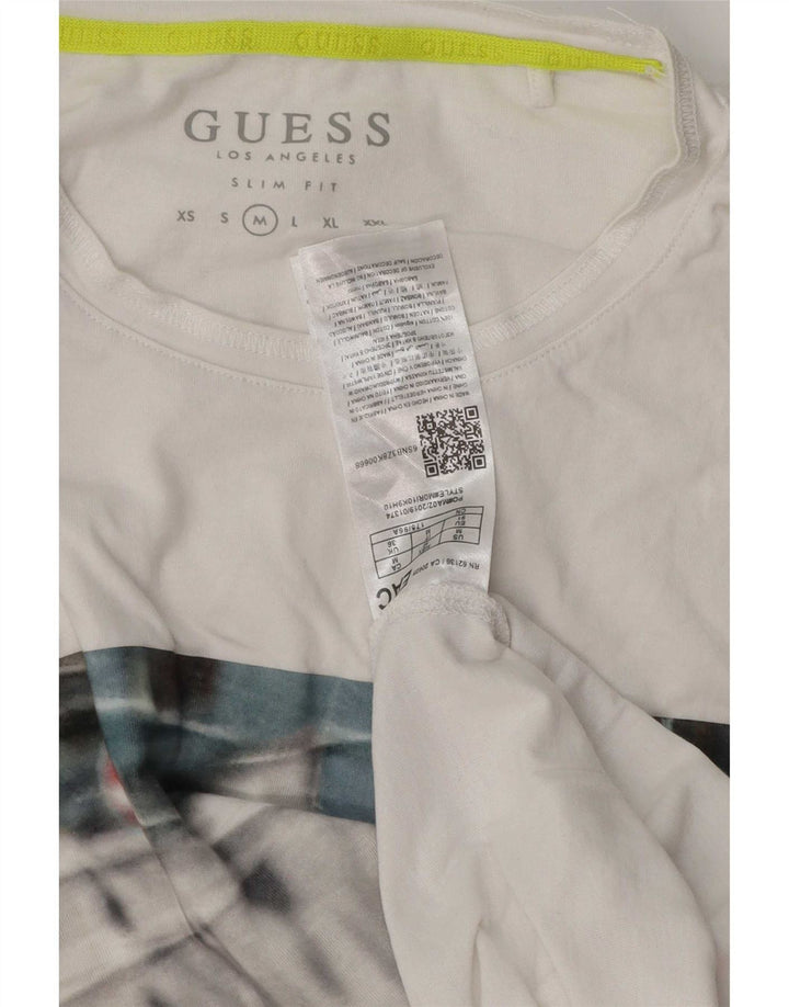 Guess Camiseta masculina slim fit gráfica top médio algodão branco