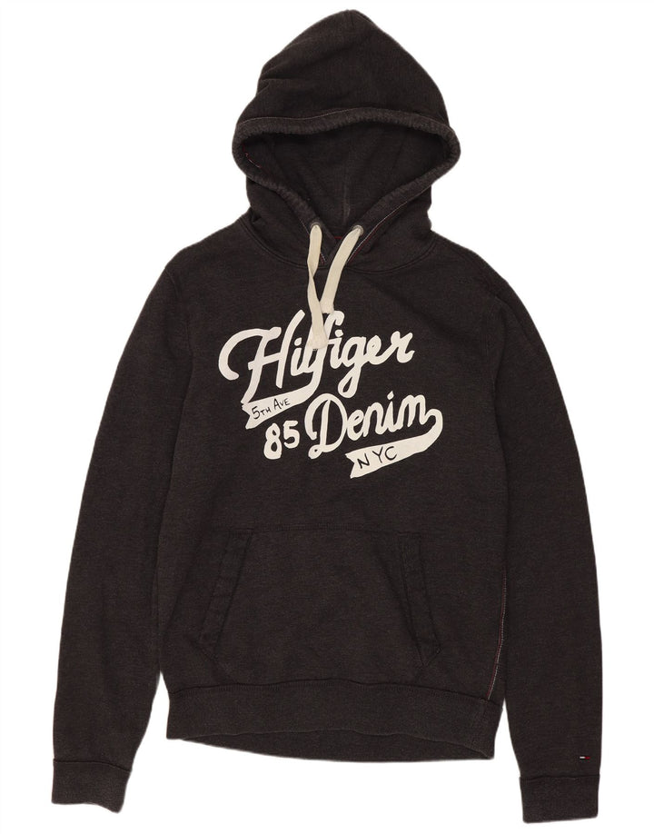 Suéter com capuz gráfico masculino Tommy Hilfiger algodão cinza médio