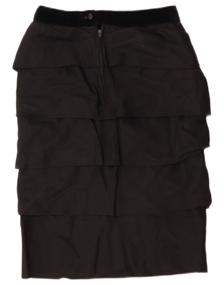 Saia feminina vintage de cintura alta em camadas IT 42 médio W26 viscose preta