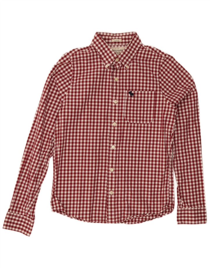 Camisa masculina Abercrombie & Fitch com ajuste muscular xadrez médio vermelho guingão